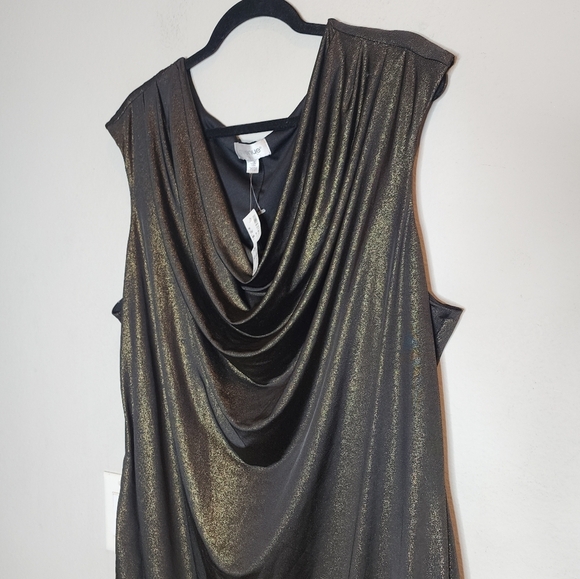 NWT Avenue Gold Metallic Black Stretchy Sleeveless Drape Neck Dress Sz 26/28 4X - Picture 11 of 14